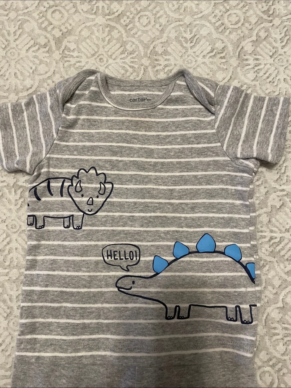 Carter's Gray and White Striped Dinosaur Set with Blue Spikes